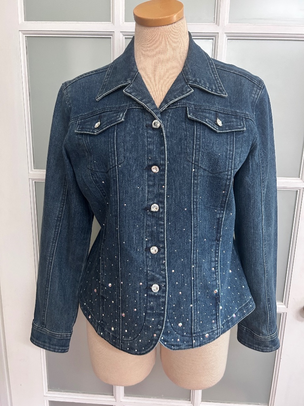 Christine Alexander Womens Denim Jacket  Embellished with Swarovski Crystal Rhin